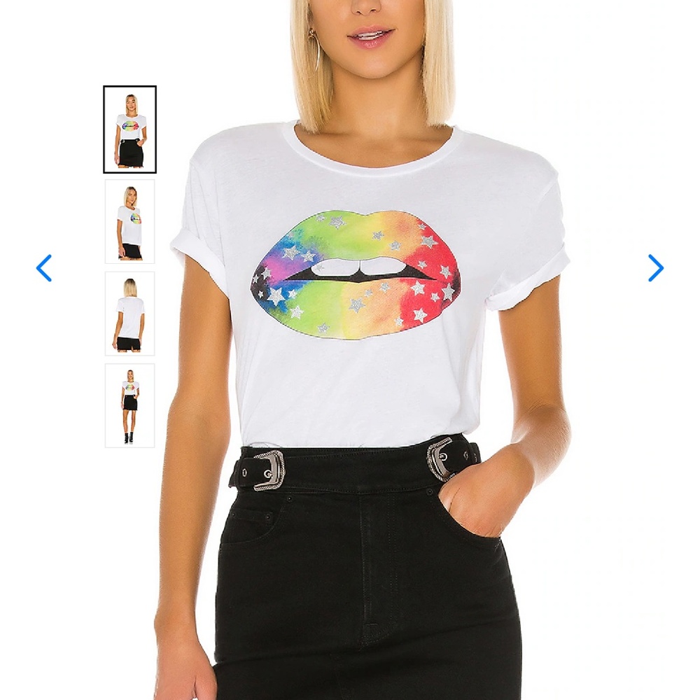 Chaser Rainbow Star Lips Tee Size M White